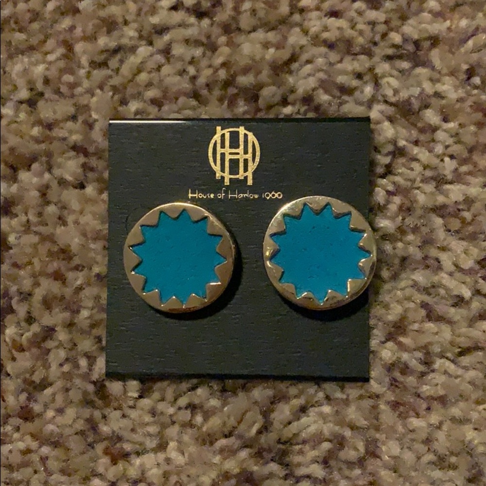 House of Harlow-Turquoise Gold sunburst Earrings